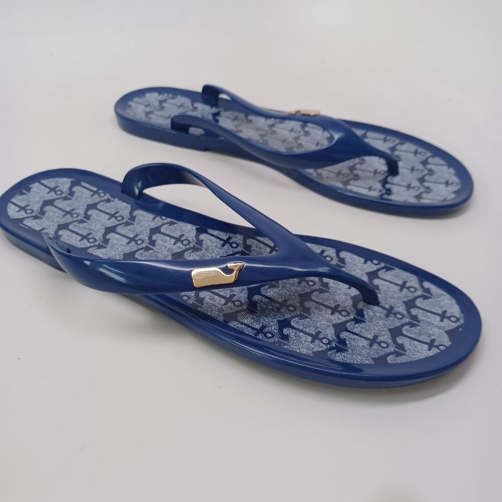 Vineyard Vines Sandals Womens 9 Blue Rubber Flip Flop Thongs‎ Anchor Print Jelly - Picture 6 of 10